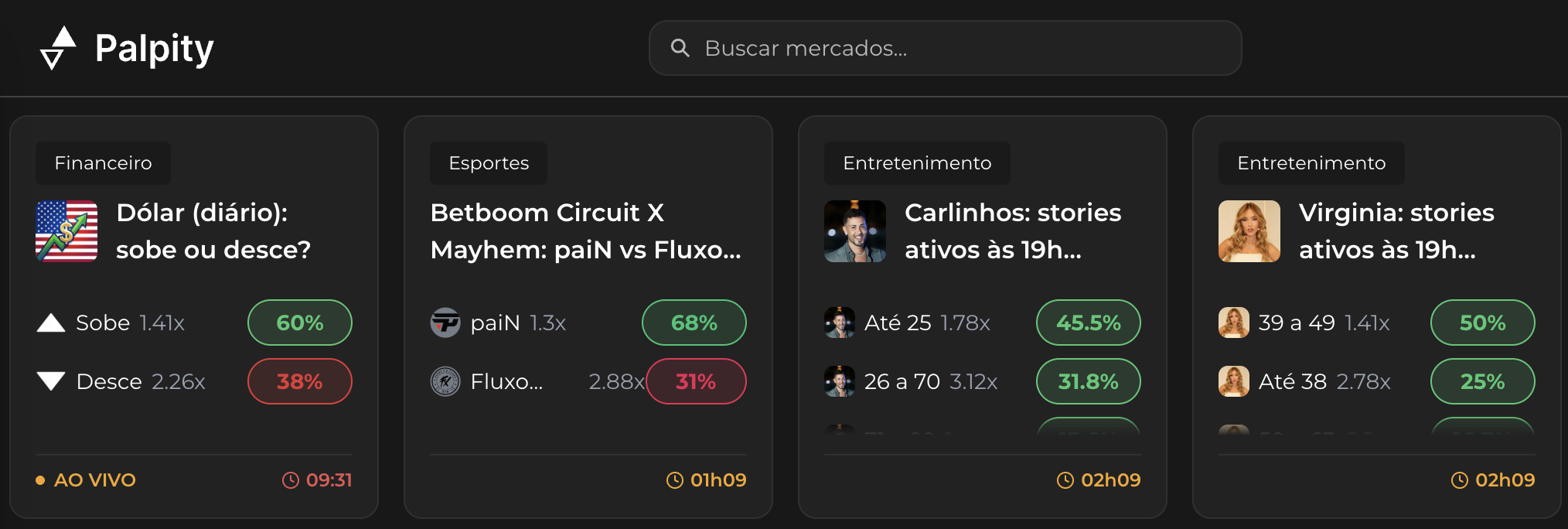 Mercado de previsões Palpity