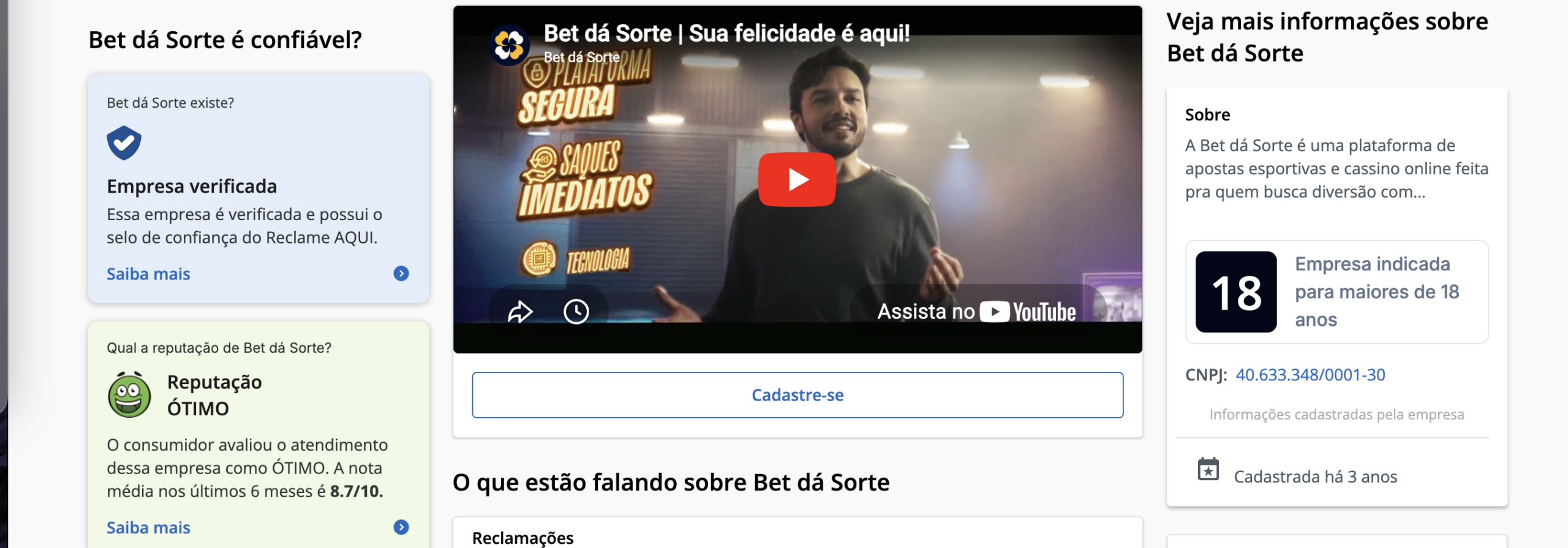 Bet da sorte é confiável?